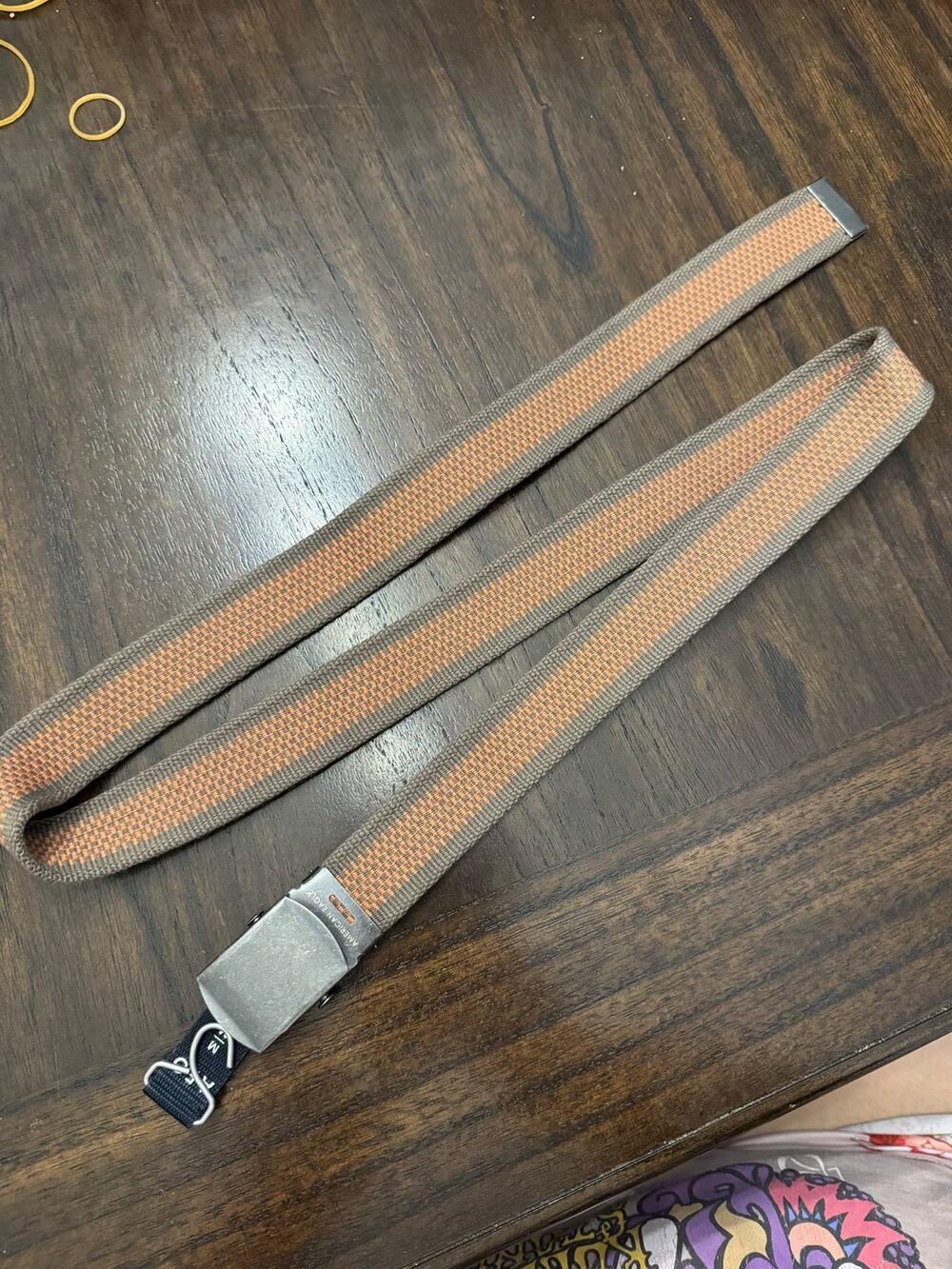American Eagle gray orange woven belt repeating geometric pattern size medium